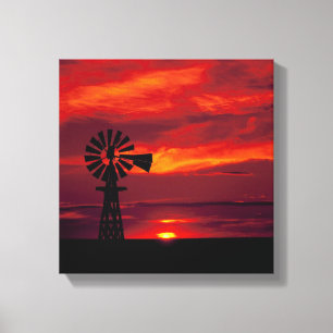 Impressão Em Tela Moinho De Enxerce E Pôr Do Sol