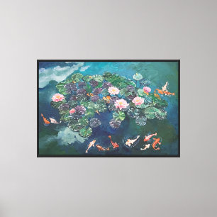 Impressão Em Tela Mola de pintura de lírios de peixe Koi