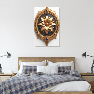 Impressão Em Tela Moldura Dourada Ornamentada Com Medalha De Flor Me