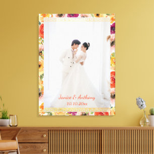 Impressão Em Tela Moldura floral foto de casal de casamento chinês o