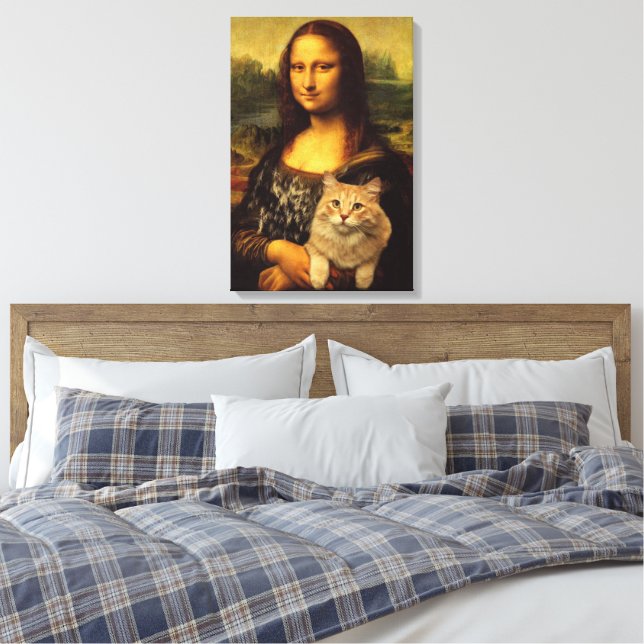 Impressão Em Tela Mona Lisa com seus amantes de gatos e animais de e (Insitu(Quarto))