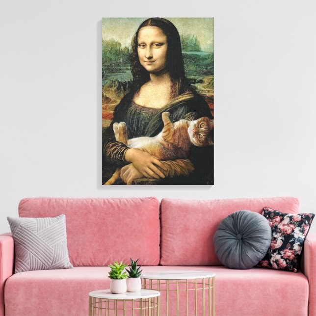 Impressão Em Tela Mona Lisa segurando seu gato Leonardo da Vinci (Insitu(Sala de estar))