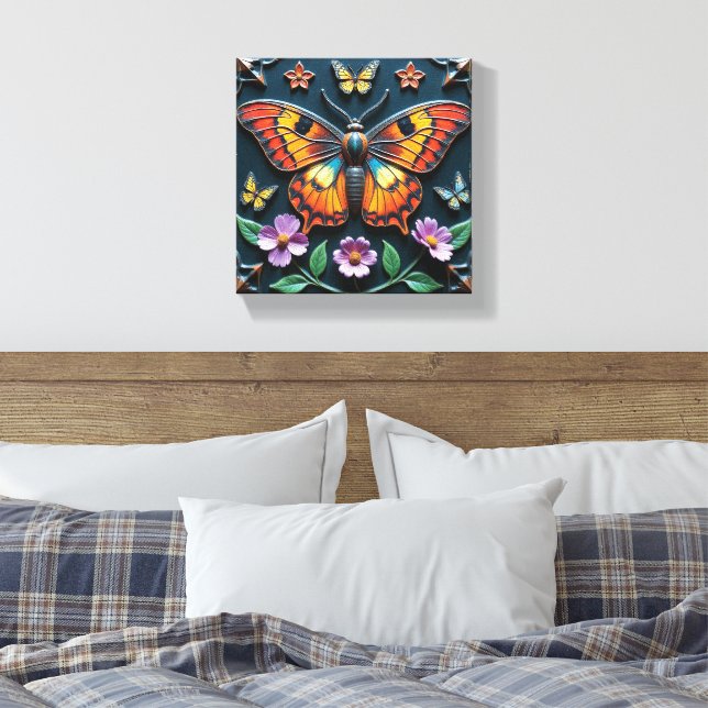 Impressão Em Tela Monarca Colorida (Insitu(Quarto))