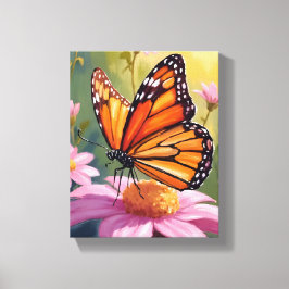 Impressão Em Tela Monarch Butterfly Pink Flower Floral Painting