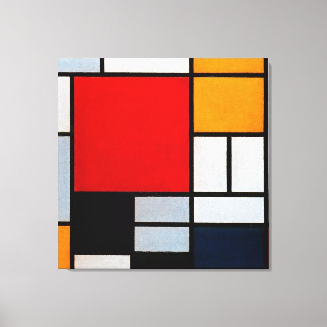 Impressão Em Tela Mondrian - Composição com Vermelho Grande (Frente)