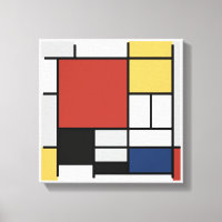 Mondrian Painting Red Plane Yellow Black Cinza Blu