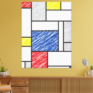 Impressão Em Tela Mondrian Scribbles Minimalista De Stijl Arte Moder