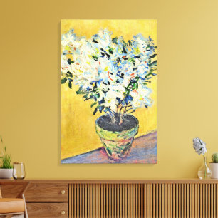 Impressão Em Tela Monet - Azaléias Brancas em um Vaso,