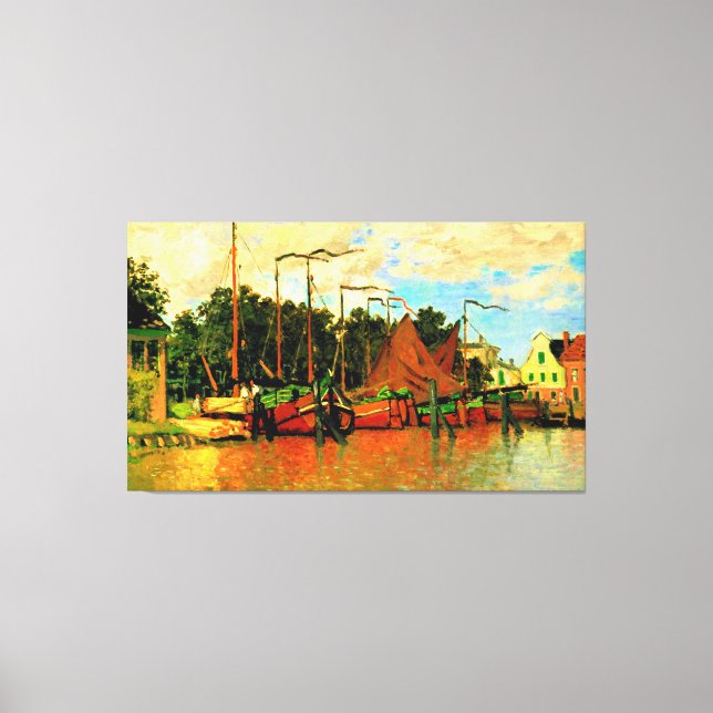 Impressão Em Tela Monet - Barcos em Zaandam, famosa pintura (Frente)