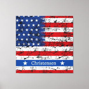 Impressão Em Tela Monograma 4 de Julho Bandeira Americana Patriótica