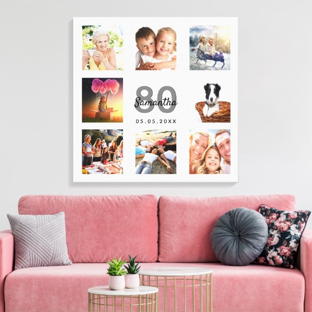 Impressão Em Tela Monograma branco de colagem personalizada de fotos (Insitu(Sala de estar))