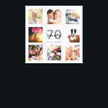 Impressão Em Tela Monograma branco de colagem personalizada de fotos<br><div class="desc">Um único presente de aniversário de 70 ou guardiã, celebrando sua vida com uma colagem de 8 fotos suas. Adicione imagens de sua família, amigos, animais de estimação, hobbies ou destino de viagem de sonho. Personalize e adicione um nome, 70 anos e uma data. Cinzas e letras pretas. Um fundo...</div>