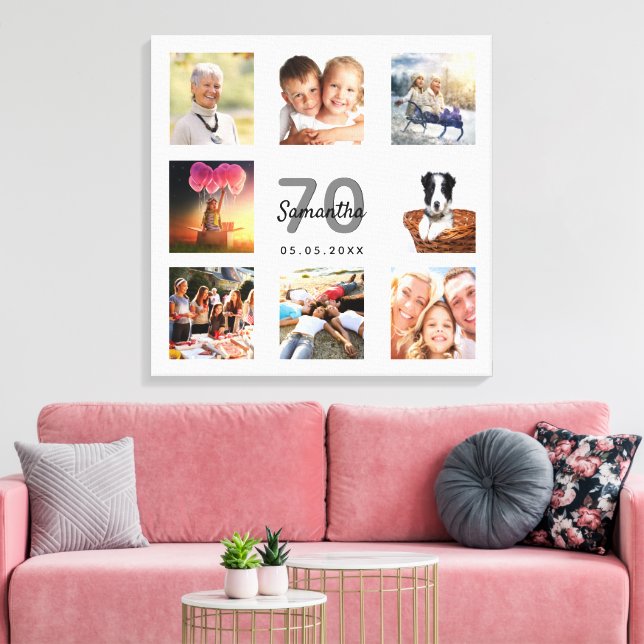 Impressão Em Tela Monograma branco de colagem personalizada de fotos (Insitu(Sala de estar))