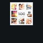 Impressão Em Tela Monograma branco personalizado de colagem de fotos<br><div class="desc">Um único presente de aniversário de 100 anos ou guarda-o, celebrando sua vida com uma colagem de 8 fotos suas. Adicione imagens de sua família, amigos, animais de estimação, hobbies ou destino de viagem de sonho. Personalize e adicione um nome, 100 anos e uma data. Cinzas e letras pretas. Um...</div>