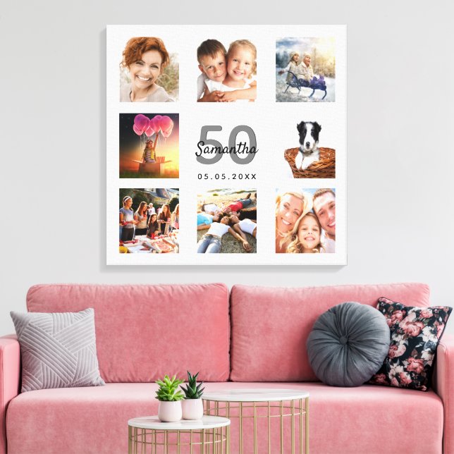 Impressão Em Tela Monograma branco personalizado de colagem de fotos (Insitu(Sala de estar))