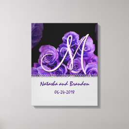 Impressão Em Tela Monograma Bride e Grama com Rosas Roxos