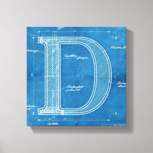 Impressão Em Tela Monograma de Blueprint Letra D