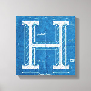 Impressão Em Tela Monograma de Letra H em Blueprint