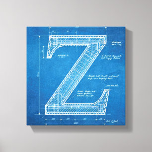 Impressão Em Tela Monograma de Letra Z em Blueprint