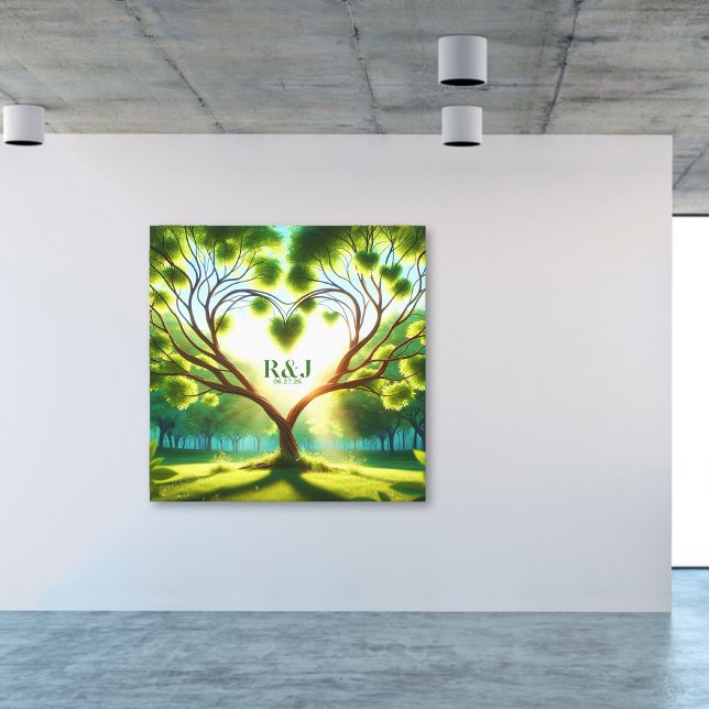 Impressão Em Tela Monograma do Casal da árvore romântica (Romantic Tree Couple Monogram Canvas Print)