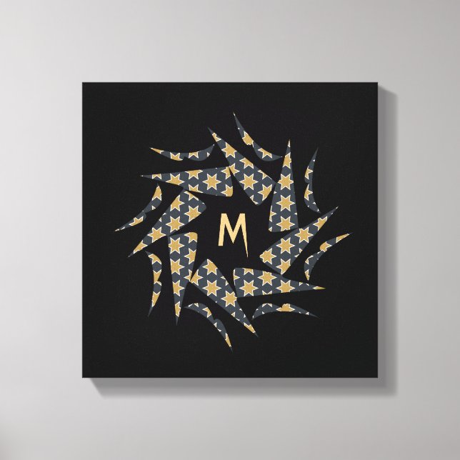 Impressão Em Tela Monograma do padrão de triângulo amarelo da cinza (Frente)