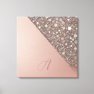 Impressão Em Tela Monograma Elegante em Dourado Rosa