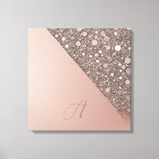 Impressão Em Tela Monograma Elegante em Dourado Rosa (Frente)