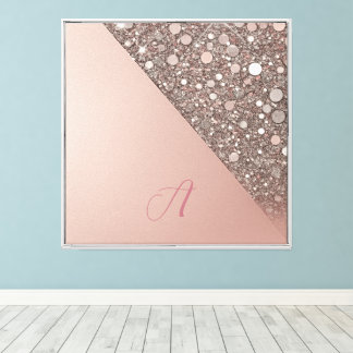 Impressão Em Tela Monograma Elegante em Dourado Rosa