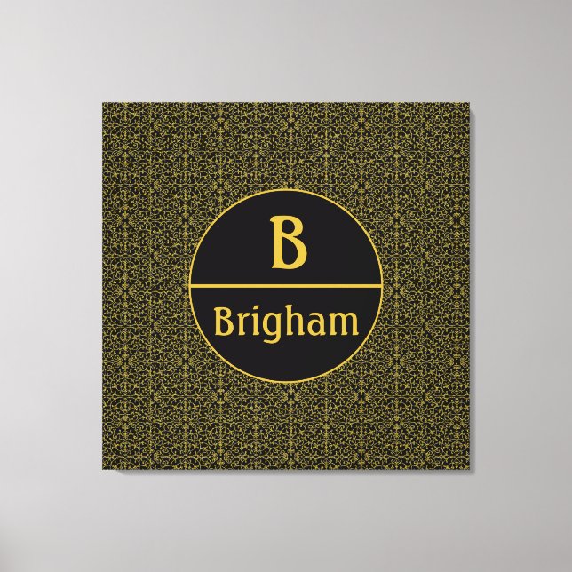 Impressão Em Tela Monograma Elegante Preto e Dourado (Frente)