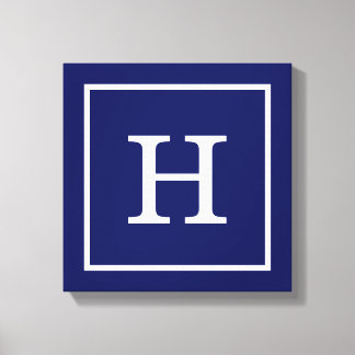 Impressão Em Tela Monograma inicial com quadro branco azul marinho
