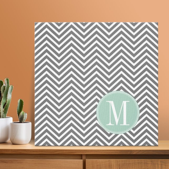 Impressão Em Tela Monograma Personalizado de Chevrons Verdes de Carv (Photo Collage - Custom Wall Art)