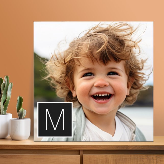 Impressão Em Tela Monograma Personalizado de Colagem de Fotos Preto  (Photo Collage - Custom Wall Art)