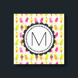 Impressão Em Tela Monograma Personalizado de Cones de Sorvete<br><div class="desc">Uma canvas com um doce padrão de Verão,  contendo picolés e cones de sorvete em aquarelas vibrantes coloridas. Escreva seu dentro de monograma personalizado com uma forma de flor branca.</div>