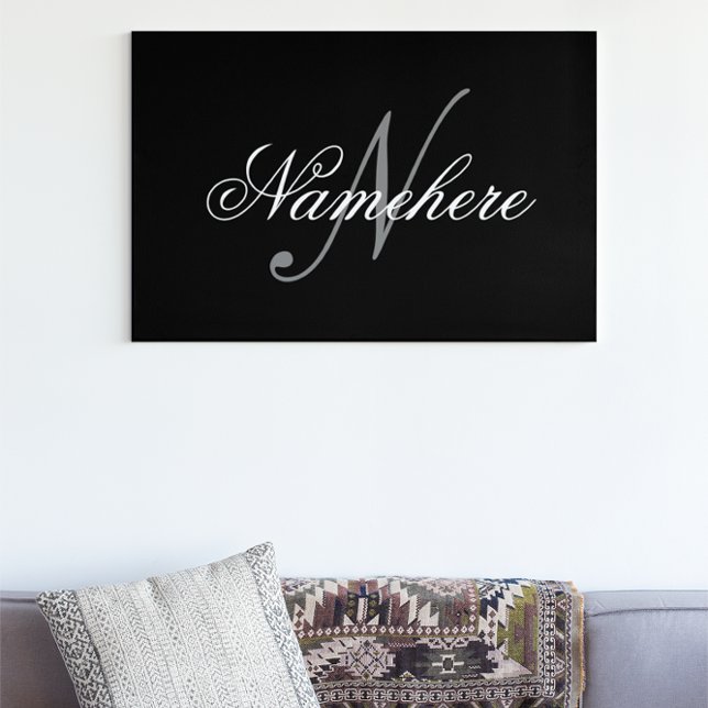 Impressão Em Tela Monograma Personalizado Único de Nomes Preto e Bra (Criador carregado)