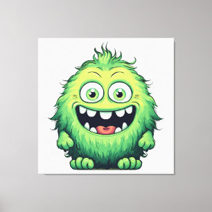 Impressão Em Tela Monstro Verde Fofo Sorridente Desenho Animado