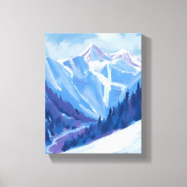 Impressão Em Tela Montanha de Esqui | Cordilheira Azul Aquarela
