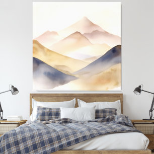 Impressão Em Tela Montanhas beges abstrato minimalísticas de aquarel