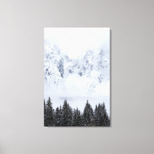 Impressão Em Tela Montanhas de neve e floresta de picos