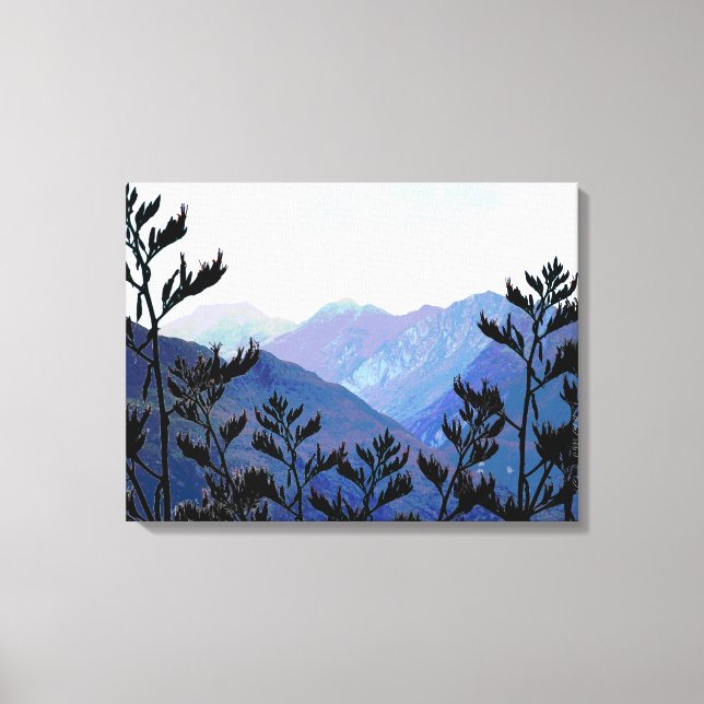 Impressão Em Tela Montanhas e Flaxes, pop-art da Nova Zelândia (Frente)