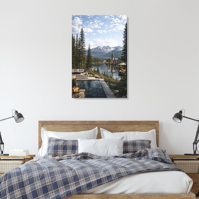 Impressão Em Tela Montanhas e lago (Insitu(Quarto))