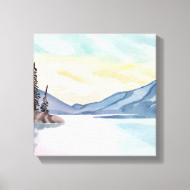 Impressão Em Tela Montanhas Nebulosas | Aquarela Lago Tahoe