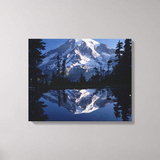 Impressão Em Tela Monte Rainier e Céu Azul perfeitamente Refletidos (Frente)
