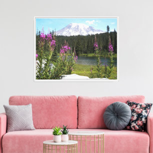 Impressão Em Tela Monte Rainier e Flores Selvagens Paisagem Cênica