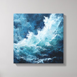 Impressão Em Tela Moody Deep Blue Sea | Expressionist Impasto Wave 
