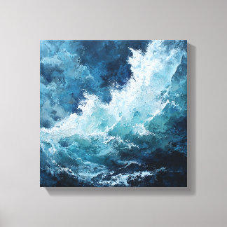 Impressão Em Tela Moody Deep Blue Sea | Expressionist Impasto Wave