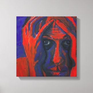 Impressão Em Tela Moody Expressionist Portrait Red and Blue Emotiona