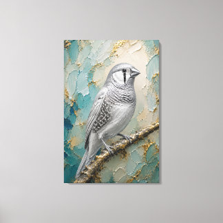 Impressão Em Tela Moonlight Silver Finch – Luxe Metallic Impasto