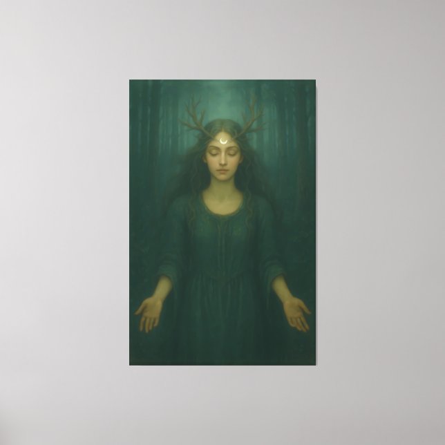 Impressão Em Tela Moonlit Antler Priestess II – Forest Mystic Goddes (Frente)