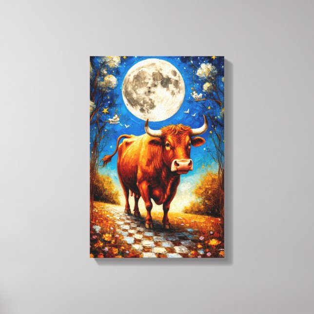 Impressão Em Tela Moonlit Bull Fantasy Art para Dreamy Interiors (Frente)