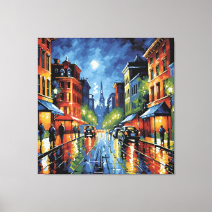 Impressão Em Tela Moonlit City Street